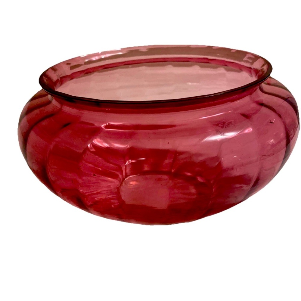 Cranberry Glass Large Vase, 10 Inch Diameter